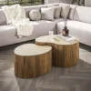 New LifestyleFurn Niervormige Salontafel Beckie Mangohout en Keramiek in Travertin-look, Set van 2 stuks