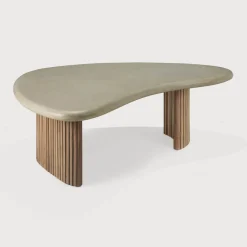 Online Ethnicraft Organische Outdoor Salontafel Boomerang Beton en teakhout, 90 x 61cm