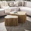 Sale LifestyleFurn Organische Salontafel Beckie Mangohout en Keramiek in Travertin-look, Set van 2 stuks