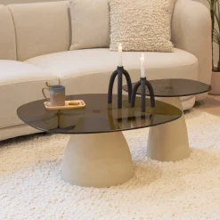 New Sohome Organische Salontafel Jacky Set van 2 stuks, Glas en betonlook