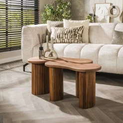 Clearance LifestyleFurn Organische Salontafel Jarius Acaciahout, Set van 2 stuks Massief acacia naturel