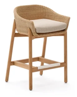 Discount Kave Home Outdoor Barkruk Galea Teakhout en rattan