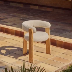Sale Kave Home Outdoor Eetkamerstoel Granite Chenille en teakhout, kleur Beige