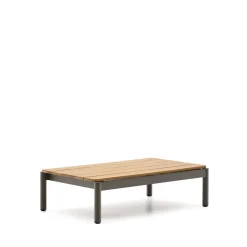 Kave Home Outdoor Salontafel Sorells Teakhout en groen aluminium, 91 x 57cm Donkergroen