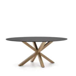 Hot Kave Home Ovale Eettafel Argo Matzwart Glas, 200 x 100cm