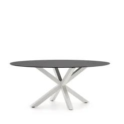 Hot Kave Home Ovale Eettafel Argo Matzwart Glas, 200 x 100cm