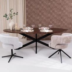 Outlet Livingfurn Ovale Eettafel Jesper Mangohout, 240 x 110cm, kleur Bruin