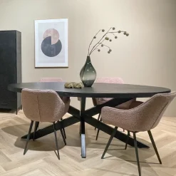 Sale Livingfurn Ovale Eettafel Kala Mangohout, 160 x 90cm, kleur Zwart