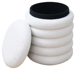 Clearance Artistiq Living Poef Lucine Met opbergruimte, Bouclé Wit