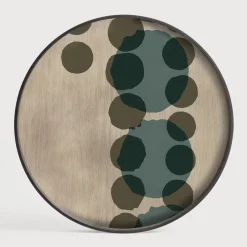 Discount Ethnicraft Rond Dienblad Layered Dots 61cm, kleur Slate Slate Grey