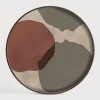 Clearance Ethnicraft Rond Dienblad Overlapping Dots 61cm, kleur Rood