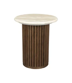 Hot Dutchbone Ronde Bijzettafel Arda Walnoot en travertin, 35cm