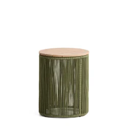 Outlet Kave Home Ronde Bijzettafel Dandara Acaciahout en touw, 40cm, kleur Donkergroen