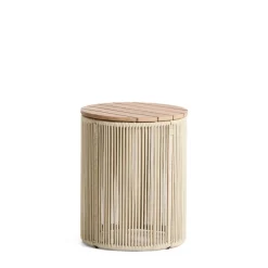 Online Kave Home Ronde Bijzettafel Dandara Acaciahout en touw, 40cm, kleur Ecru