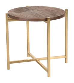 Online LABEL51 Ronde Bijzettafel Dox Mangohout en goud metaal, 40cm Espresso