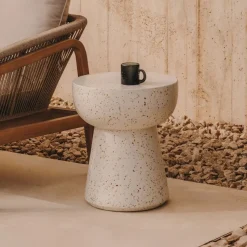 Best Kave Home Ronde Bijzettafel Pada Terrazzo, 40cm, kleur Wit