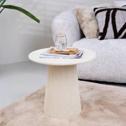 Outlet Sohome Ronde Bijzettafel Puck Mangohout, 50cm, kleur Ivoor