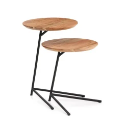 Outlet Kave Home Ronde Bijzettafel Vintara Acaciahout, Set van 2 stuks