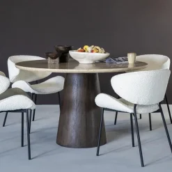 Online Eleonora Ronde Eettafel Aikin Travertin en Mangohout, 130cm Beige