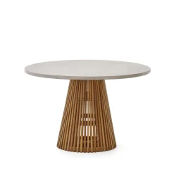 Kave Home Ronde Eettafel Alcaufar Cement en Teakhout, 120cm
