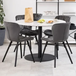Online Bendt Ronde Eettafel Clement Wit marmer, Ø105cm Wit/Zwart