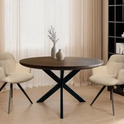 Outlet Livingfurn Ronde Eettafel Jesper Mangohout, kleur Donker Bruin