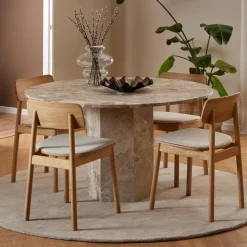 Outlet Bendt Ronde Eettafel Lasonya Travertin, 130cm Bruin