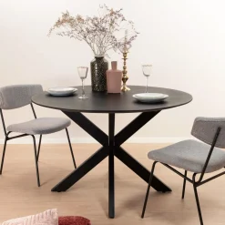 New Livingfurn Ronde Eettafel Oslo Mangohout en staal, kleur Zwart