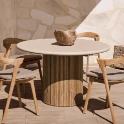 New Ethnicraft Ronde Eettafel Roller Max Beton en teakhout, 125cm
