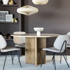 Clearance Eleonora Ronde Eettafel Sara Mangohout en travertin, 130cm