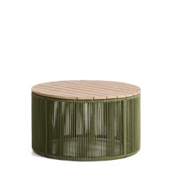 Clearance Kave Home Ronde Salontafel Dandara Acaciahout en touw, 70cm, kleur Donkergroen