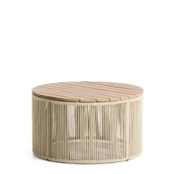 Discount Kave Home Ronde Salontafel Dandara Acaciahout en touw, 70cm, kleur Ecru