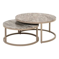 Outlet Richmond Interiors Ronde Salontafel Fairfax Marmer, Set van 2 stuks Stone