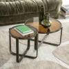Outlet By-Boo Ronde Salontafel Groovy Set van 2 stuks, Glas, kleur Bruin