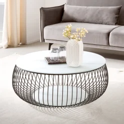Best Artistiq Living Ronde Salontafel Johathan Glas 86cm, kleur wit marmerlook