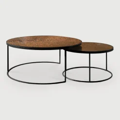 Sale Ethnicraft Ronde Salontafel Nesting Spiegelglas, Set van 2 stuks