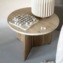 Hot Eleonora Ronde Salontafel Sara Mangohout en travertin, 78cm
