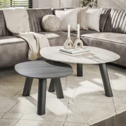 Outlet LifestyleFurn Salontafel Dallen Keramiek met travertinlook, Set van 2 stuks