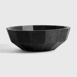 Best Ethnicraft Schaal Striped Mahoniehout, 40cm Zwart