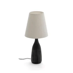 Kave Home Tafellamp Luvia Mangohout en stof, 56cm hoog Zwart