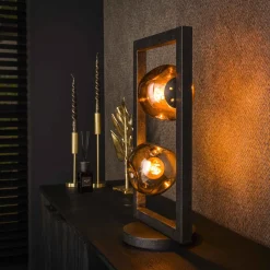 Best LifestyleFurn Tafellamp Shahid Glas, 2-lamps Artic zwart