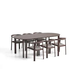 Discount Kave Home Tuinset Erice Met tuintafel en 6 stoelen, 230 x 100cm, kleur Bruin