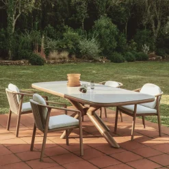 Online Kave Home Tuintafel Mirtia Gesinterde steen en houtlook, 240 x 110cm Beige
