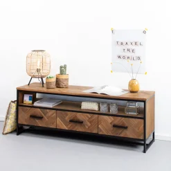 Outlet Livingfurn TV-meubel Accent Visgraat Teak en staal