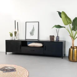 Clearance Livingfurn TV-meubel Kala Mangohout 180cm, kleur Zwart