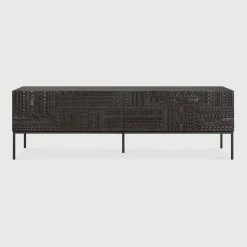 Outlet Ethnicraft TV-meubel Tabwa Gevernist Teakhout Off Black