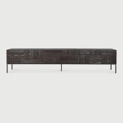 Outlet Ethnicraft TV-meubel Tabwa Gevernist Teakhout Off Black