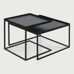 Hot Ethnicraft Vierkante Salontafel Tray Gelakt Hout, Set van 2 stuks