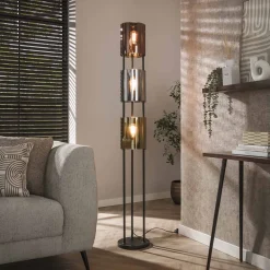 Best LifestyleFurn Vloerlamp Harout Glas, 3-lamps Artic zwart