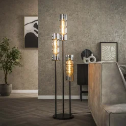 Sale LifestyleFurn Vloerlamp Kamee 3-lamps, 155cm, kleur Artic Black Artic zwart